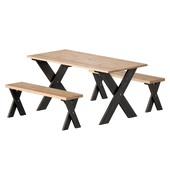 Wooden picnic table with benches