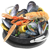 seafood dish of mussels and langoustine