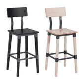 Bar stool with wooden seat and back