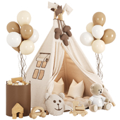 Decor for a children's room with a teepee and balloons