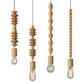 Modern Solid Wood Bead Chain Hanging Pendant Light