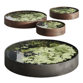 Garden ponds 02 black steel and corten steel round bowls