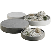 Outdoor composition 02 round bowls and sitting area with stones and grass