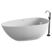 ZEAFIVE Solid Surface Matte White Freestanding Soaking Bathtub