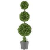 Artificial Triple Ball Green Cedar Topiary Potted in a Black Planters Pot