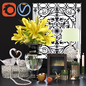 Classic decorative set yellow lily and swan statue - Декоративный набор - 3D модель
