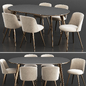 West Elm Dinning Set 10 - Стол + стул - 3D модель