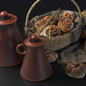 Композиция с булочками в плетеной корзине - Еда и напитки - 3D модель - фото 3