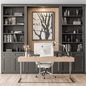Home Office Desk and Library Gray Set - Office Furniture 279 - Офисная мебель - 3D модель