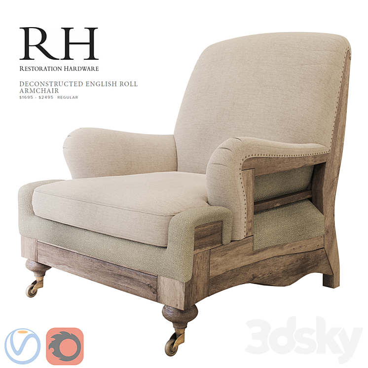 Restoration Hardware Deconstructed English Roll Arm Chair Arm chair 3D model