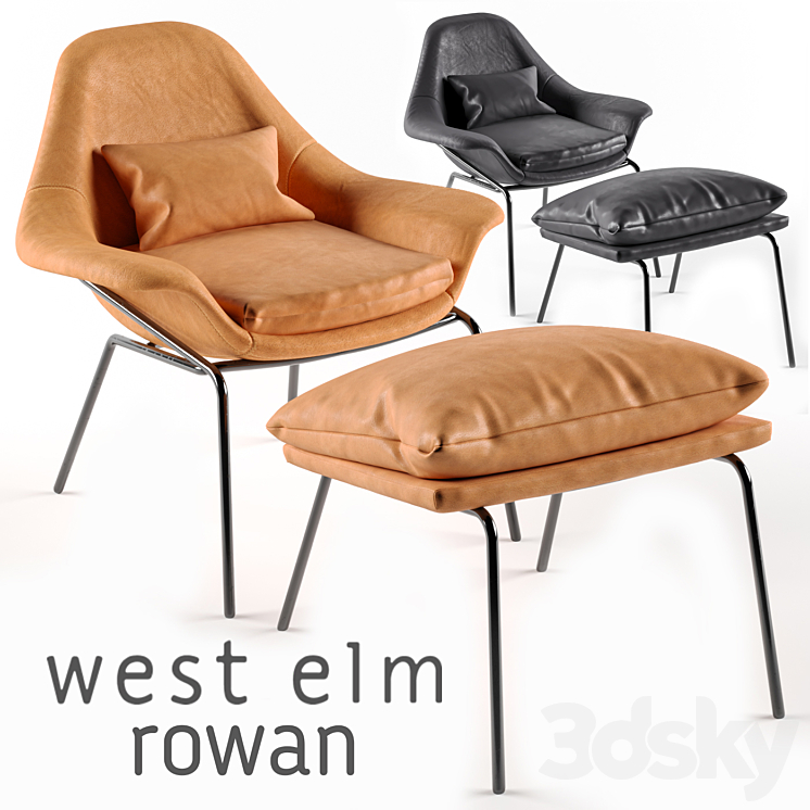 Rowan Leather Chair and Ottoman by West Elm Arm chair 3D model