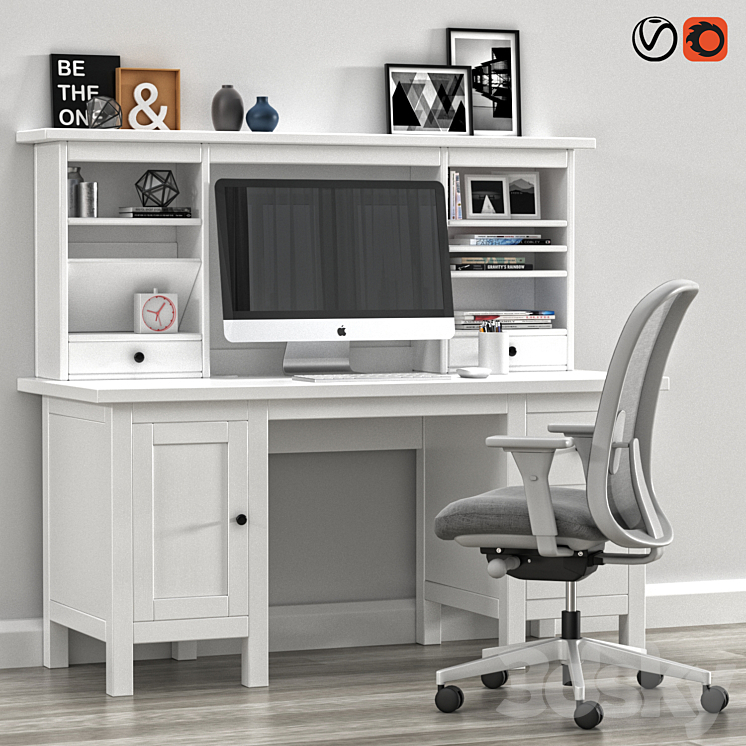 IKEA HEMNES Desk withh add on unit and LINO office chair Office furniture 3D model