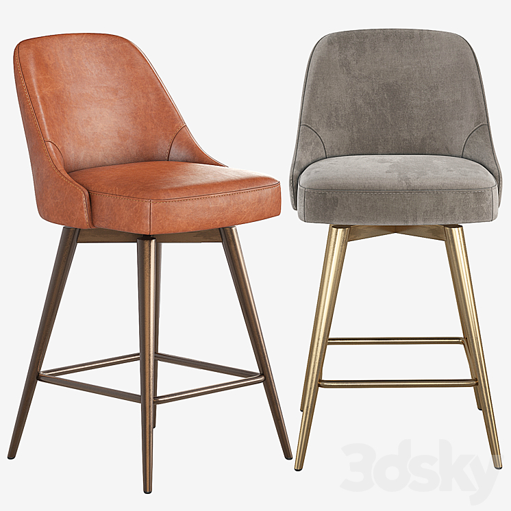 West Elm Mid Century Counter Stool Chair 3D model