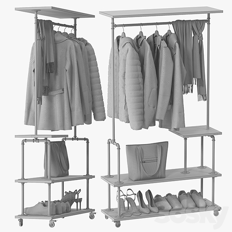 Industrial Clothing Rack Clothes 3D model