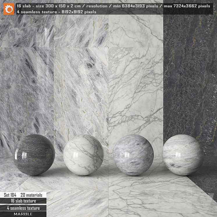 Marble slab & Seamless texture Set 184 - Stone - 3D model