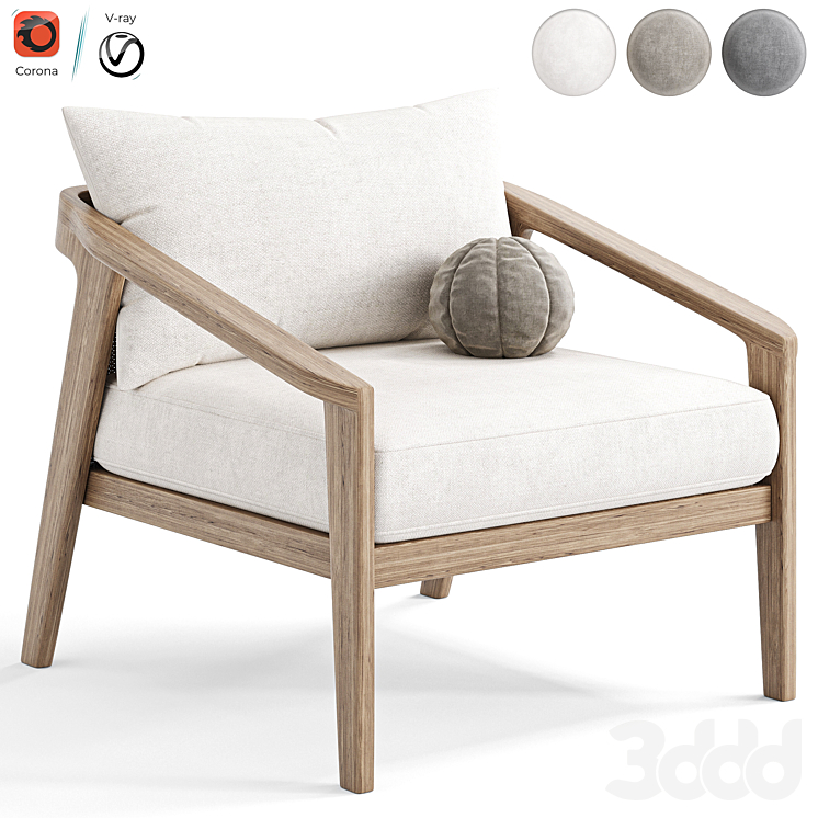 Malta Teak Lounge Chair by Restoration Hardware 3D