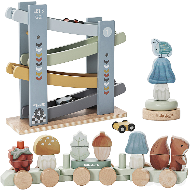 Little Dutch Stacking Train Forest Friends and Ramp Racer Cars Wooden ...