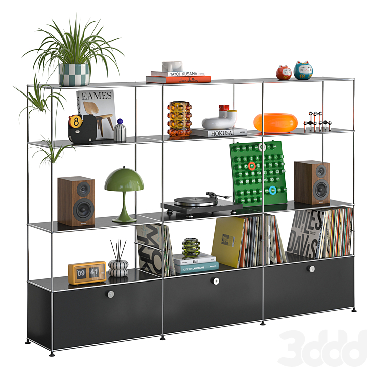 Стеллаж с декором mid century. Модульная система USM Haller 6 - Стеллаж - 3D модель
