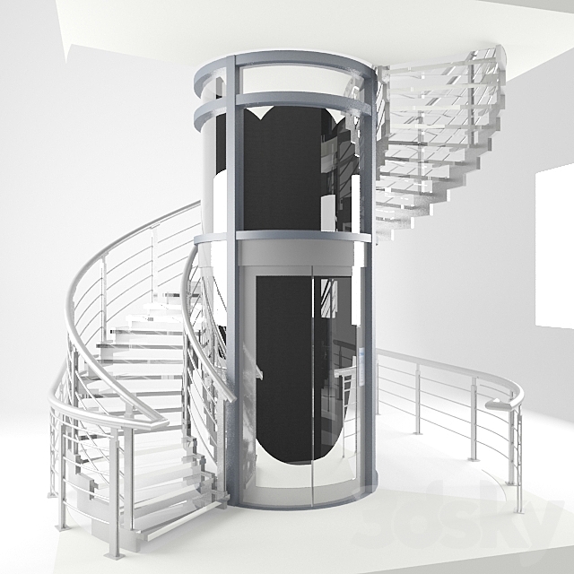 3d Models Staircase A Spiral Staircase And Elevator Round