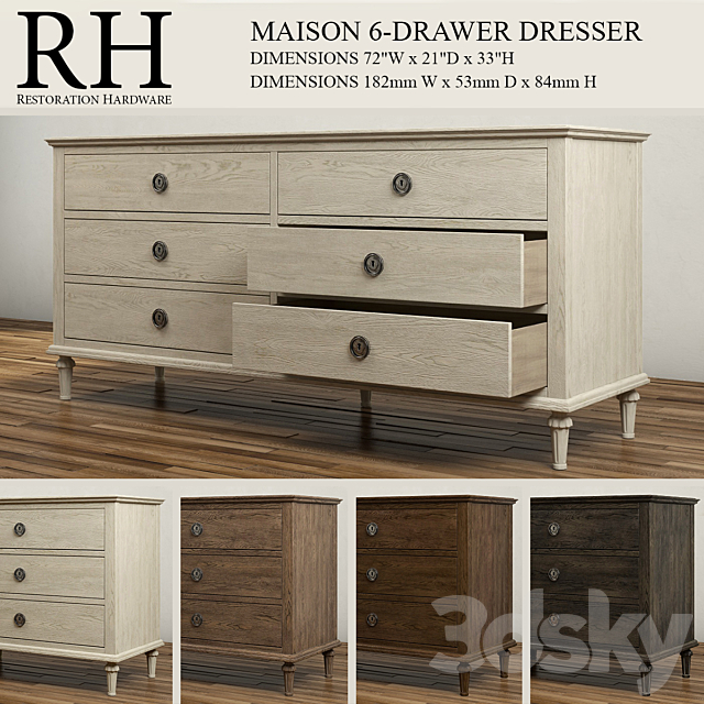 Maison 6 Drawer Dresser Sideboard, 6 Drawer Dresser Size