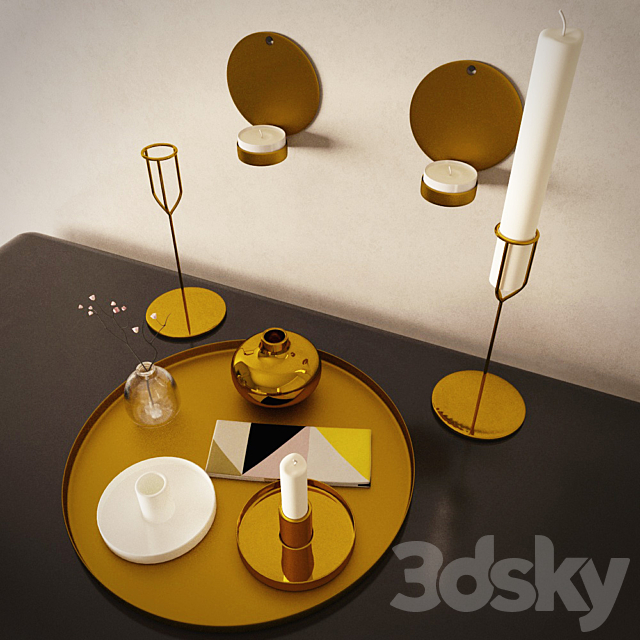 3d Models Decorative Set H Amp M Home Decor Podsvechniki And Tray