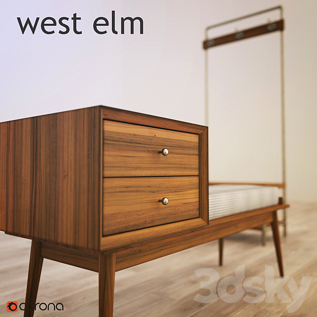 3d Models Other West Elm Mid Century Storage Bench Pipeline