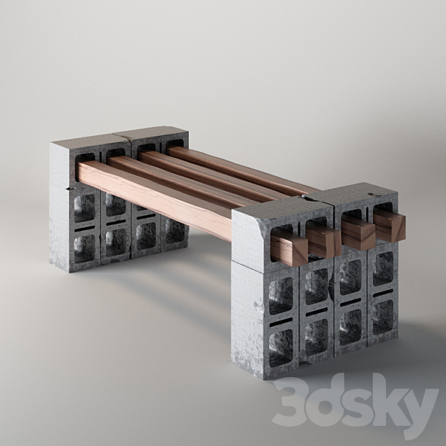 Concrete block Bench - Urban environment - 3D Models