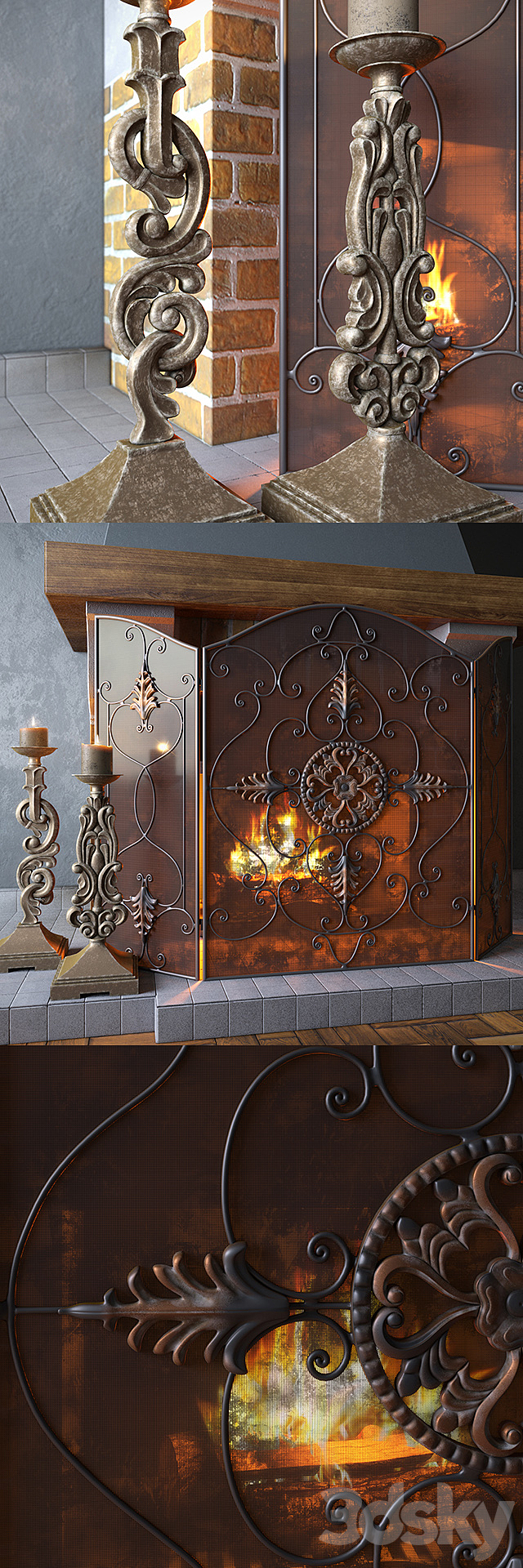 3d Models Fireplace Uttermost Egan Fireplace Screen And Gia Candleholders