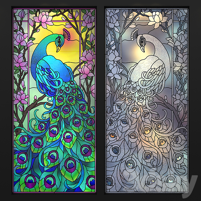 3d Models Doors Stained Glass Peacock