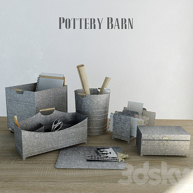 3d Models Decorative Set Stationery Set Galvanized Desk Accessories