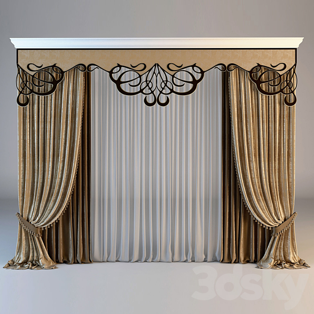 3d Models Curtain Classical Curtain With Lambrequins Openwork