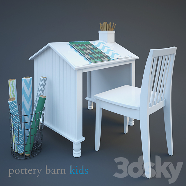 3d Models Table Chair Catalina House Desk Pottery Barn