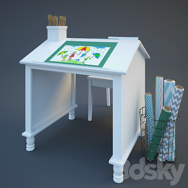 3d Models Table Chair Catalina House Desk Pottery Barn