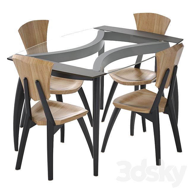 3d Models Table Chair Lily Custom Glass Top Dining Table