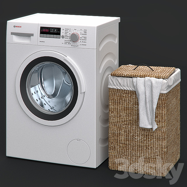 3d Models Household Appliance Washing Machine And Laundry Basket