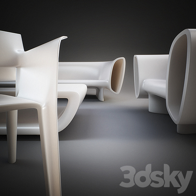 Vondom Bum Bum Furniture Set and Pedrera Chair Sofa 3D Models