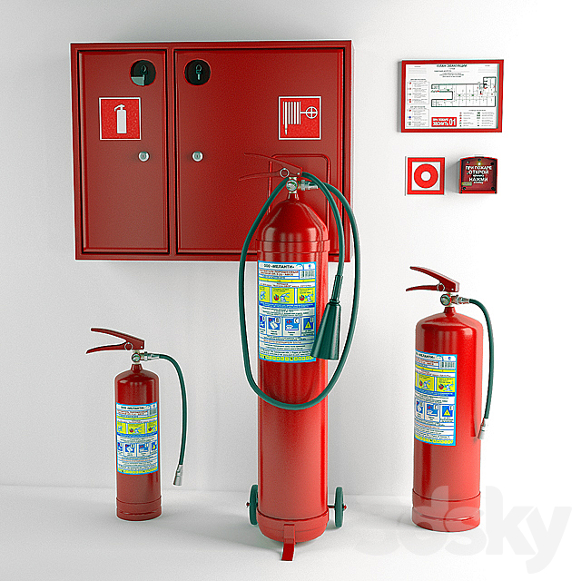3d Models Miscellaneous Fire Extinguishers And Fire Cabinet