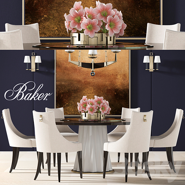 3d Models Table Chair Baker Dining Table 2
