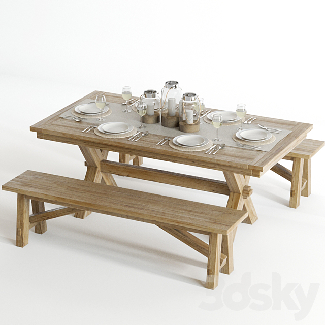 3d Models Table Chair Pottery Barn Toscana Set