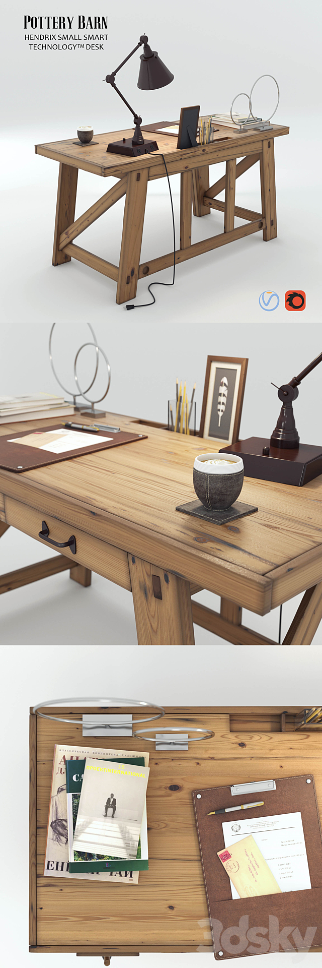 3d Models Table Pottery Barn Hendrix Small Smart Technology Desk