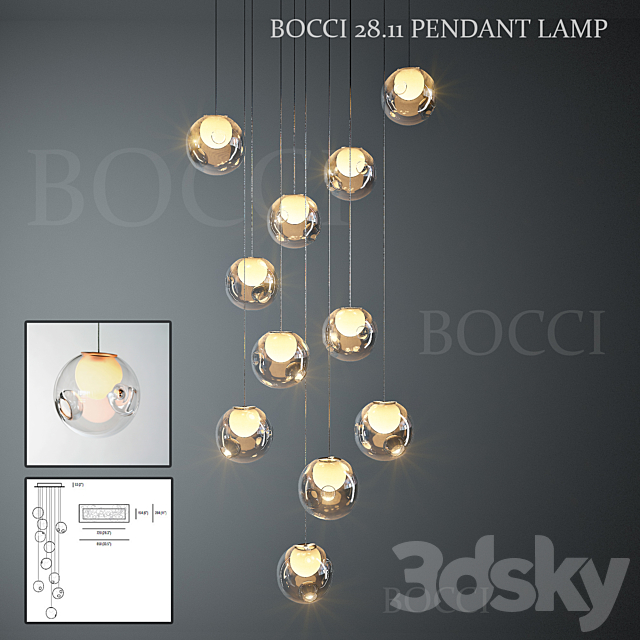 3d Models Chandelier Bocci 28 11 Pendant Lamp Rectangle