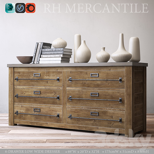 3d Models Sideboard Chest Of Drawer Mercantile 6 Drawer Low