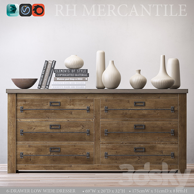 3d Models Sideboard Chest Of Drawer Mercantile 6 Drawer Low