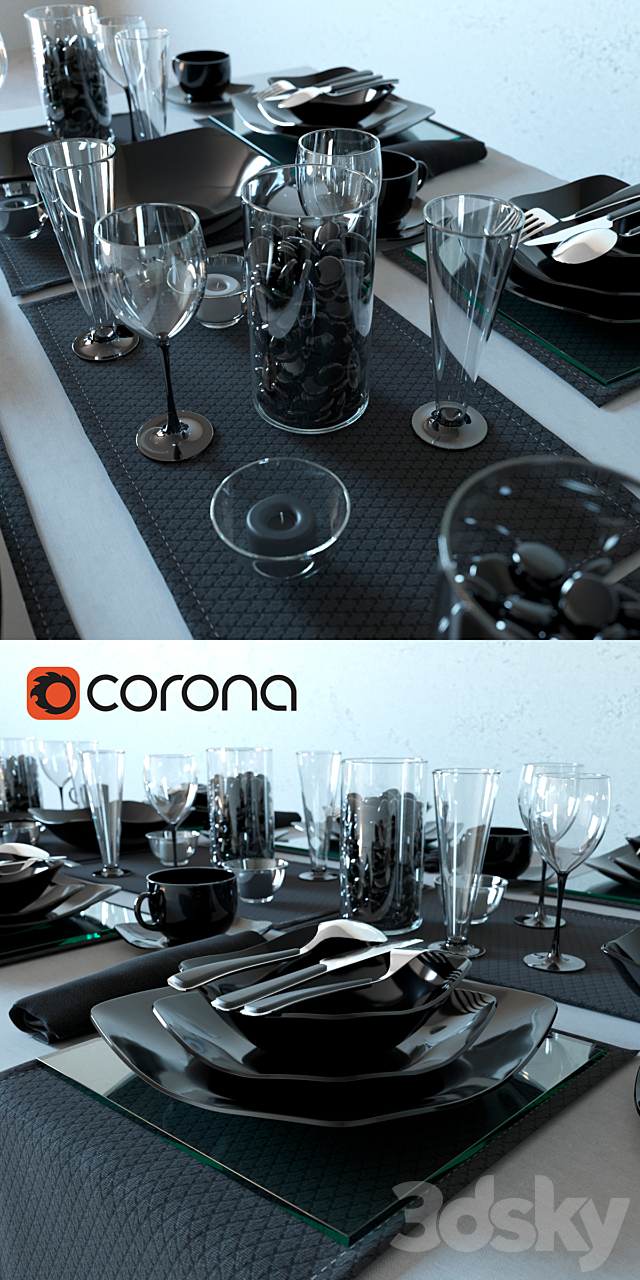 Table service Luminarc Quadrato Black - Tableware - 3D Models