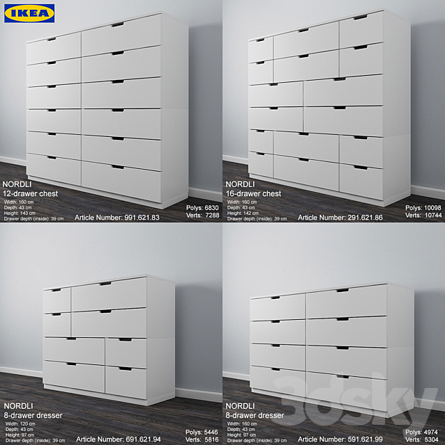 3d Models Sideboard Chest Of Drawer Ikea Nordli Set 2
