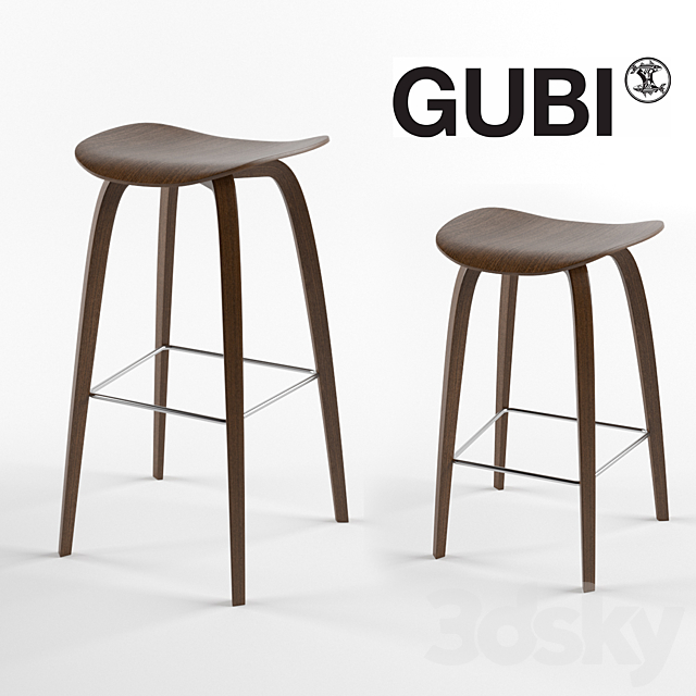 Gubi 2d Bar Stool Wood Base Chair, Gubi 3d Counter Stool