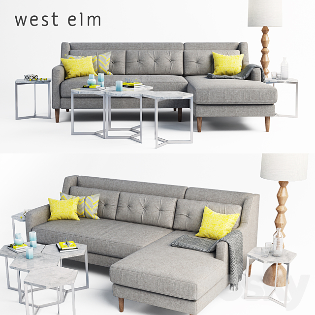 3d Models Sofa West Elm Crosby Sectional Sofa Set