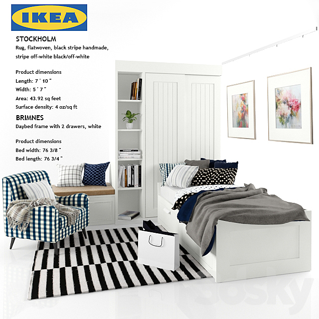 3d Models Bed Ikea Brimnes Stockholm