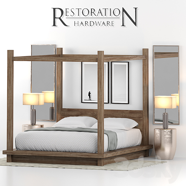 3d models: Bed - RH RECLAIMED RUSSIAN OAK CANOPY BED