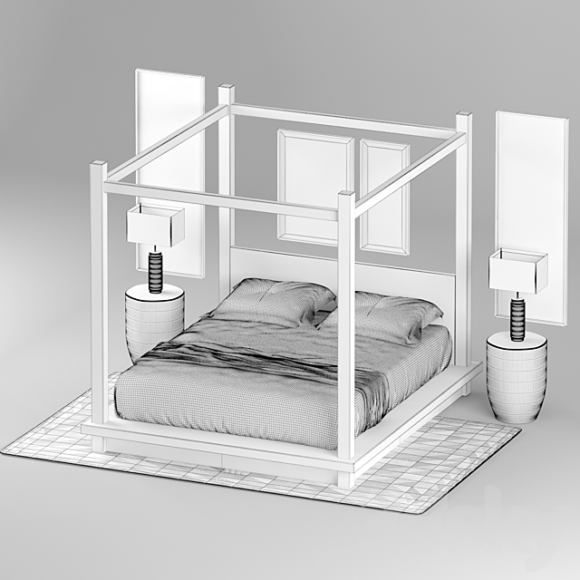 3d models: Bed - RH RECLAIMED RUSSIAN OAK CANOPY BED
